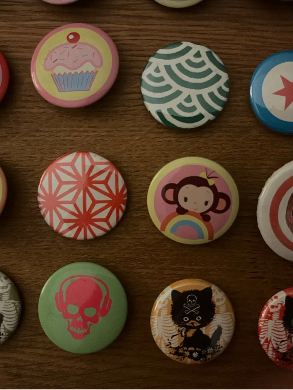 Colorful Monkey & Fun Badge Button Set - Pink, Blue, Green